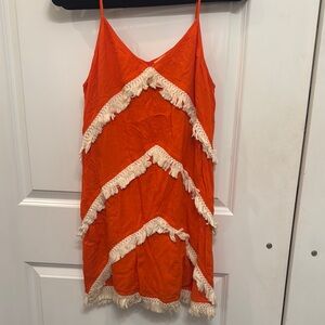 Anthropology- Entro slip Orange Fringe Dress